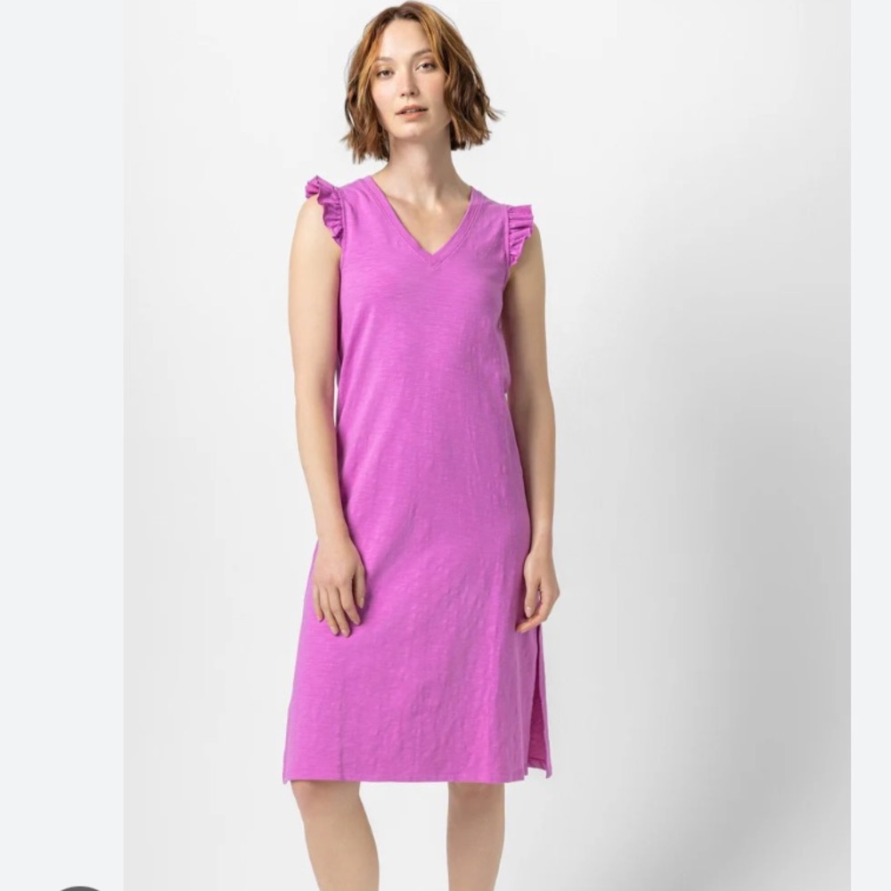 lilla p ruffle shoulder v-neck midi dress new with tags XS in snapdragon